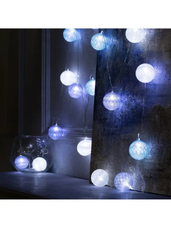 Гирлянда &laquo;Нить&raquo; 5 м с насадками &laquo;Клубки серо-зелёные&raquo;, IP20, прозрачная нить, 20 LED, свечение белое, 220 В