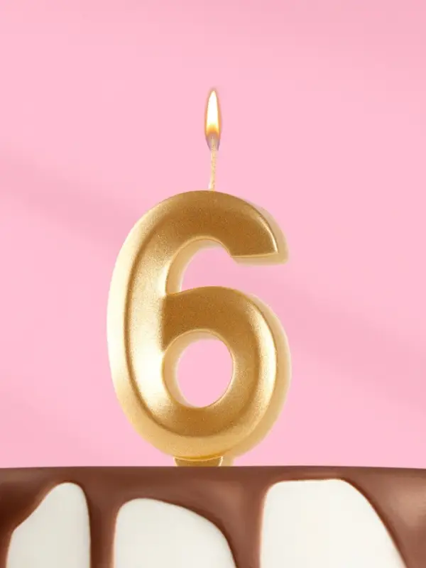Свеча в торт «Цифра 6», золотая, 6.5 см Свеча в торт «Цифра 6», золотая, 6.5 см