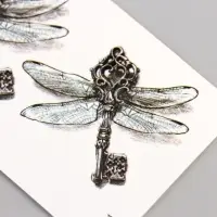 Переводные тату на тело чёрные &laquo;Стрекоза-ключ&raquo;, 10.5&times;6 см