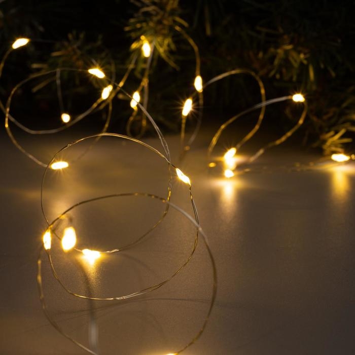 Гирлянда «Нить» 2 м роса, IP20, серебристая нить, 20 LED, свечение тёплое белое, USB