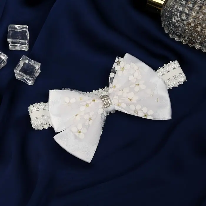 Повязка для волос Повязка для волос "Модница" двойной бант стразы, 2 см, белый