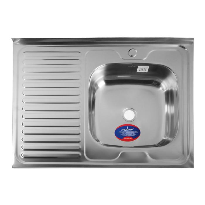 Мойка кухонная MIXLINE 527971, накладная, толщина 0.4 мм, 80х60х16 см, правая, выпуск 1 1/2 Мойка кухонная MIXLINE 527971, накладная, толщина 0.4 мм, 80х60х16 см, правая, выпуск 1 1/2"