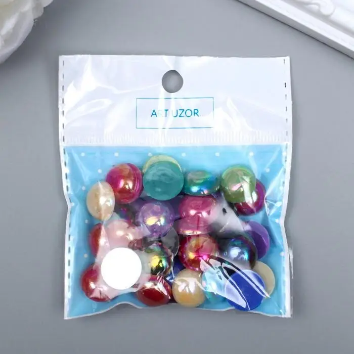 Декор для творчества пластик "Полужемчужина цветн. перламутр" набор40 шт 1,4х1,4х0,4 см