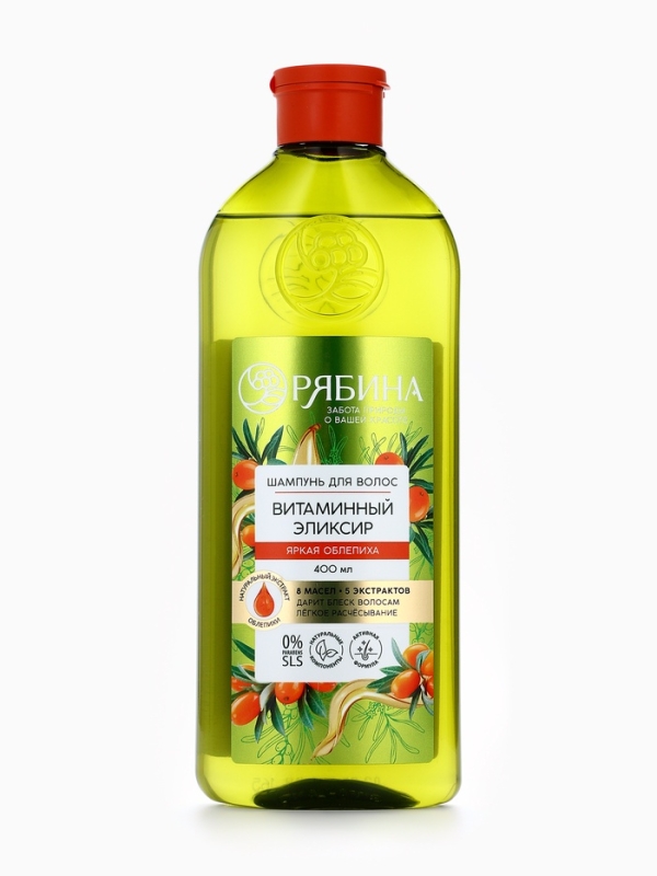 Шампунь для волос, витаминный эликсир, аромат облепихи, 400 мл, Рябина Шампунь для волос, витаминный эликсир, аромат облепихи, 400 мл, Рябина
