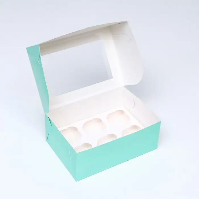 Упаковка на 6 капкейков с окном, зелёная, 25×17×10 см Упаковка на 6 капкейков с окном, зелёная, 25×17×10 см