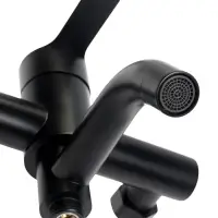 Смеситель для ванны ZEIN Z3491, изогнутый излив, душевой набор, нержавеющая сталь, черный