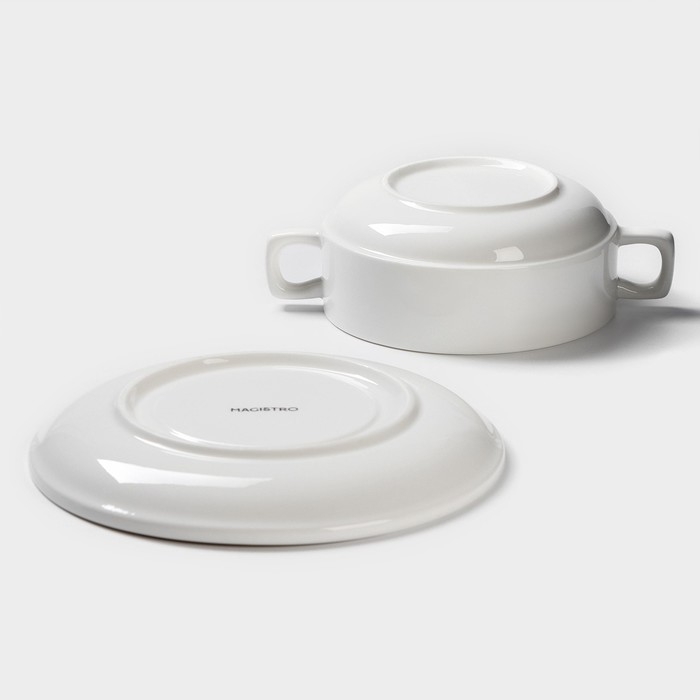 Бульонница фарфоровая Magistro «Бланш», 2 предмета: бульонница 450 мл, блюдце d=18 см, цвет белый Бульонница фарфоровая Magistro «Бланш», 2 предмета: бульонница 450 мл, блюдце d=18 см, цвет белый