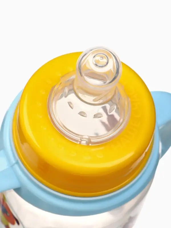 Бутылочка для кормления M&B &laquo;ТРЕНД. Песики&raquo;, классическое горло, с ручками, от 3 мес., 250 мл., цилиндр, голубой