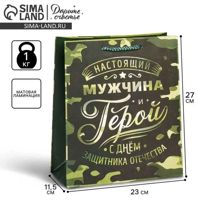 Пакет подарочный ламинированный, упаковка, &laquo;С 23 февраля&raquo;, ML 23&times;27&times;11.5 см