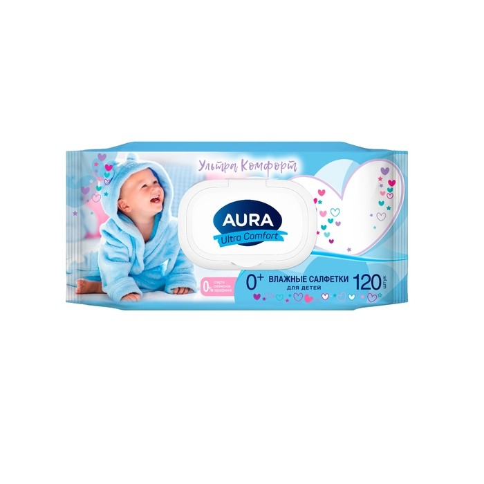 Влажные салфетки Aura Ultra Comfort, детские с экстрактом алоэ, 120 шт. Влажные салфетки Aura Ultra Comfort, детские с экстрактом алоэ, 120 шт.