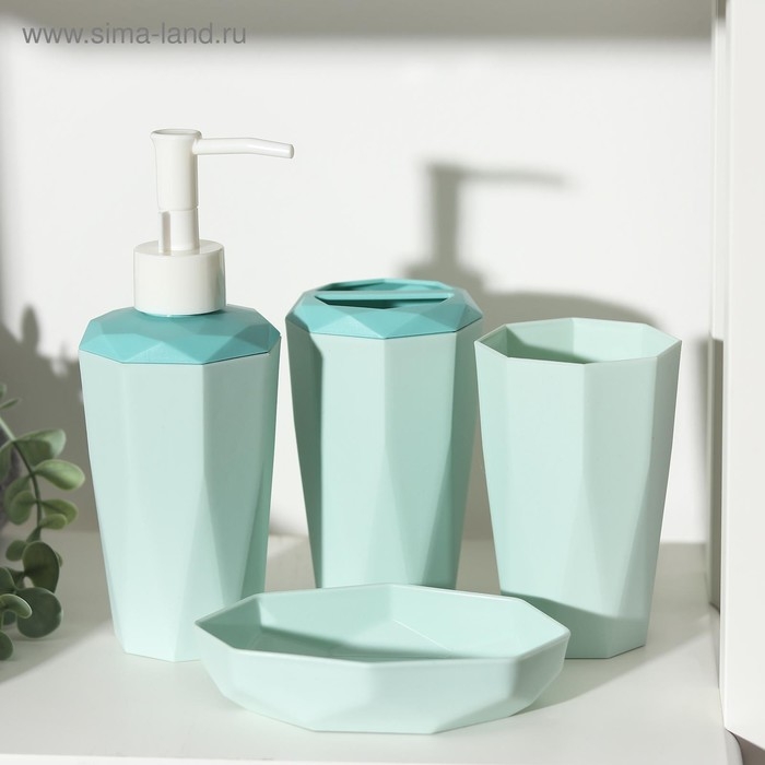 Набор аксессуаров для ванной комнаты, 4 предмета (дозатор 350 мл, мыльница, подставка, стакан), цвет МИКС Набор аксессуаров для ванной комнаты, 4 предмета (дозатор 350 мл, мыльница, подставка, стакан), цвет МИКС