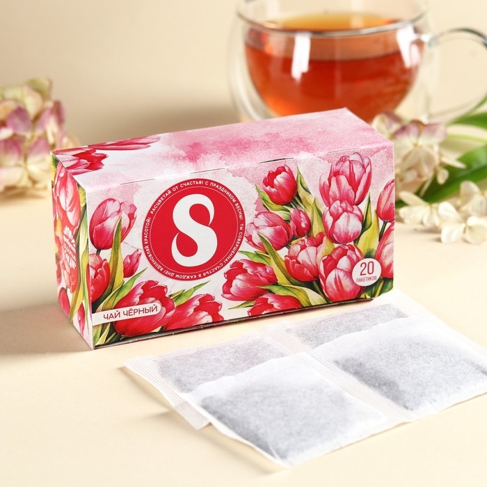 Чай чёрный «Поздравляю с 8 марта», 40 г (20 пакетиков х 2 г). Чай чёрный «Поздравляю с 8 марта», 40 г (20 пакетиков х 2 г).