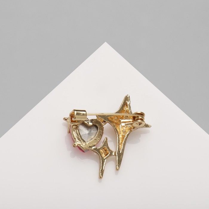 Брошь «Сердце» сияние, цвет бело-розовый в золоте Брошь «Сердце» сияние, цвет бело-розовый в золоте