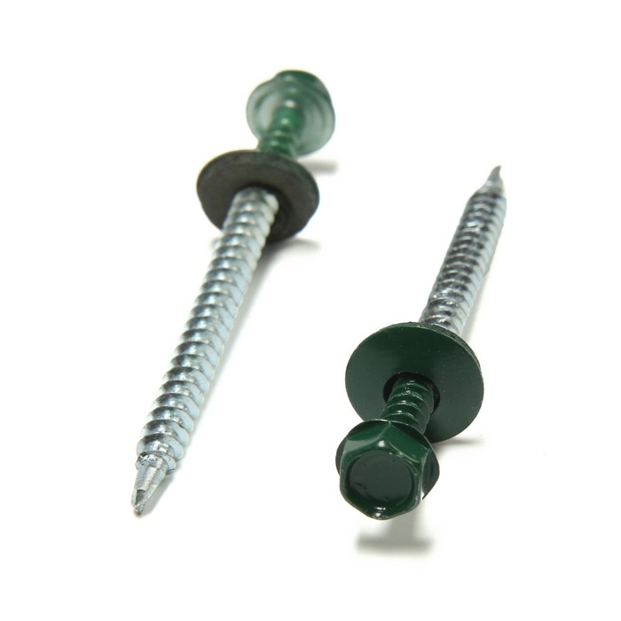 Саморезы кровельные 4,8х70 мм, RAL6005 цвет зеленый, 100 шт. Саморезы кровельные 4,8х70 мм, RAL6005 цвет зеленый, 100 шт.