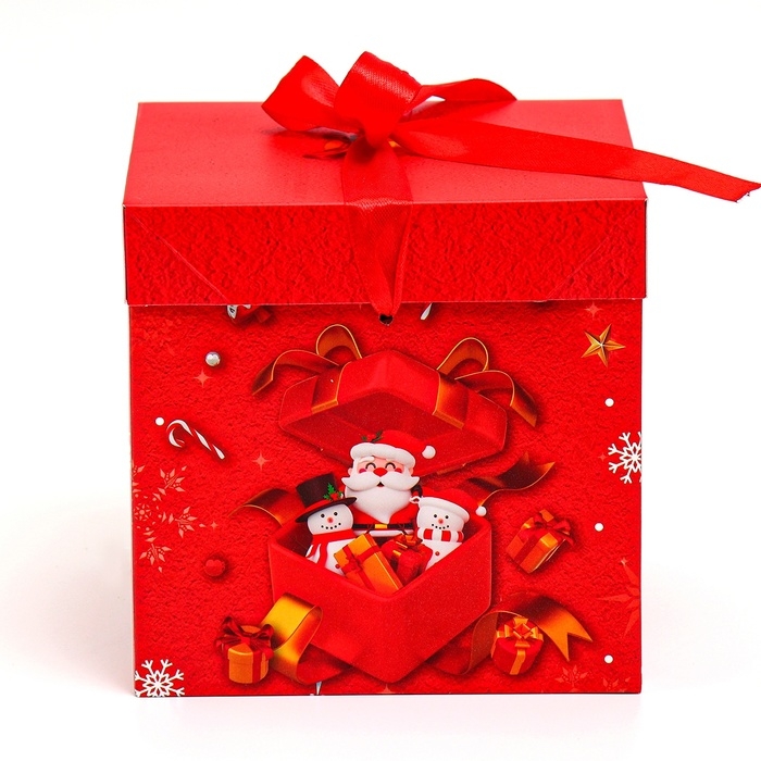 Новый год. Коробка подарочная новогодняя складная Новый год. Коробка подарочная новогодняя складная "Дед мороз в коробке" 15х15х15 см.