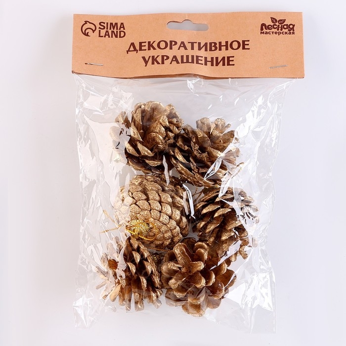 Новый год! Набор декоративных шишек, 6 шт., в золотом цвете, 17,5 × 11,5 × 6 см Новый год! Набор декоративных шишек, 6 шт., в золотом цвете, 17,5 × 11,5 × 6 см