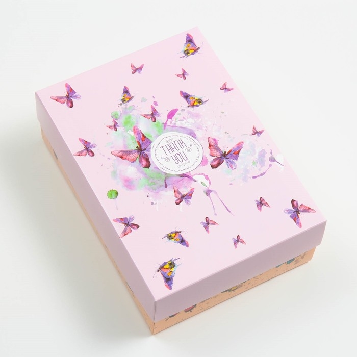 Коробка подарочная, крышка-дно, сборная Коробка подарочная, крышка-дно, сборная "Бабочки" , 21 х 15 х 7 см
