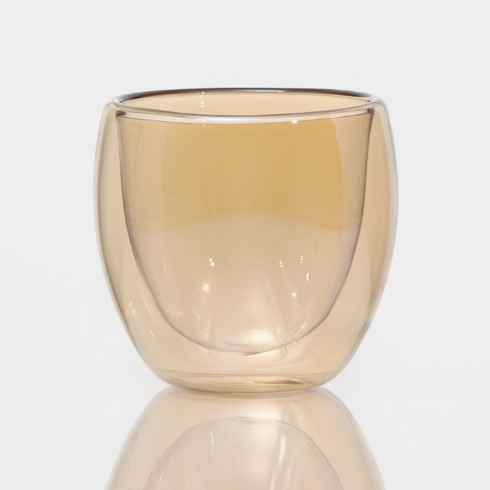 Стакан стеклянный с двойными стенками «Дуо», 250 мл, цвет золото Стакан стеклянный с двойными стенками «Дуо», 250 мл, цвет золото