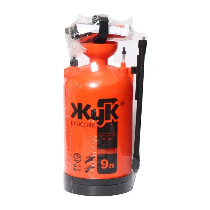 Опрыскиватель помповый, 9 л, термоусадка, пластиковый брандспойт, «Жук» Опрыскиватель помповый, 9 л, термоусадка, пластиковый брандспойт, «Жук»