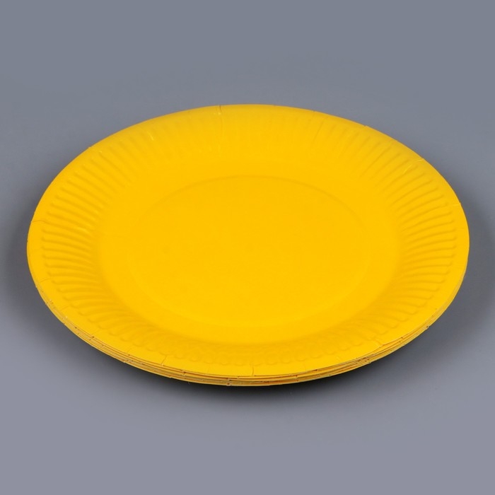 Тарелка одноразовая бумажная однотонная, желтый цвет 18 см, набор 10 штук Тарелка одноразовая бумажная однотонная, желтый цвет 18 см, набор 10 штук