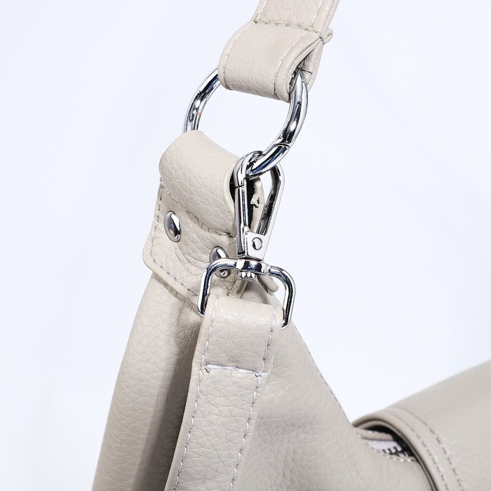 Сумка-мешок на молнии, наружный карман, длинный ремень, цвет серо-бежевый