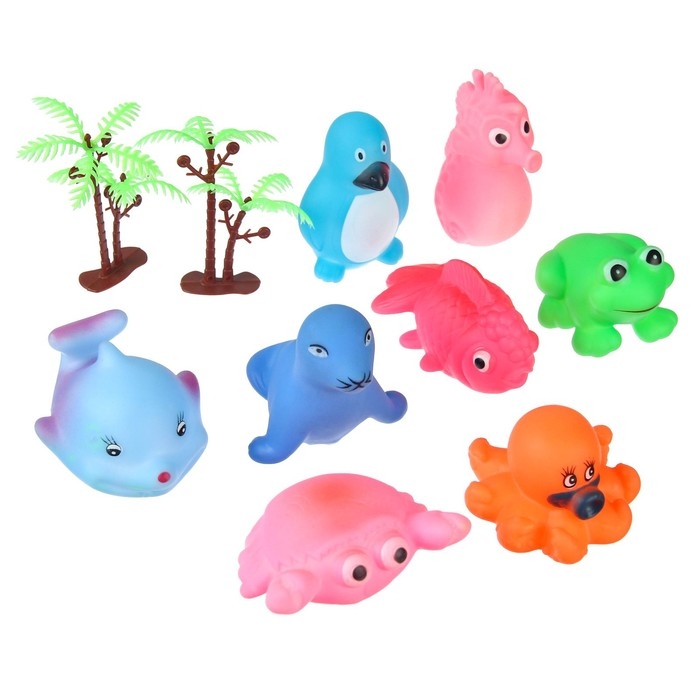Набор резиновых игрушек для ванны «На острове», с пищалкой, 8 шт, Крошка Я Набор резиновых игрушек для ванны «На острове», с пищалкой, 8 шт, Крошка Я