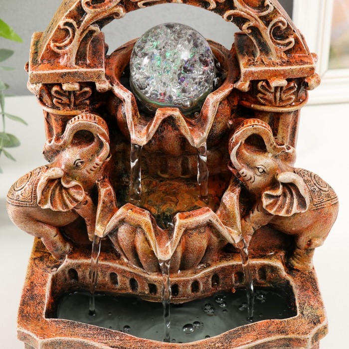 Фонтан настольный от сети, подсветка Фонтан настольный от сети, подсветка "Два слона под аркой" 19х14х26 см