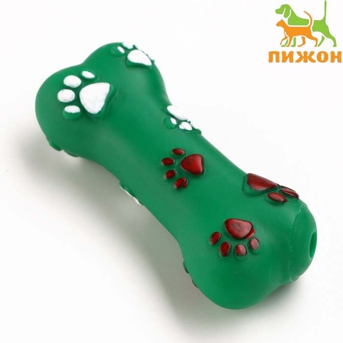 Игрушка пищащая Игрушка пищащая "Кость со следами лапок", 9,6 х 3,7 см, тёмно-зелёная