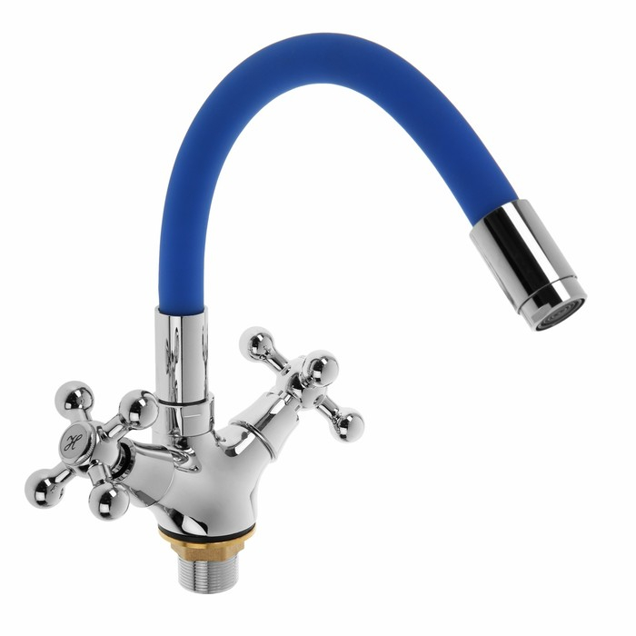 Cмеситель для кухни Accoona A9871M, двухвентильный, силиконовый излив, силумин, синий/хром Cмеситель для кухни Accoona A9871M, двухвентильный, силиконовый излив, силумин, синий/хром
