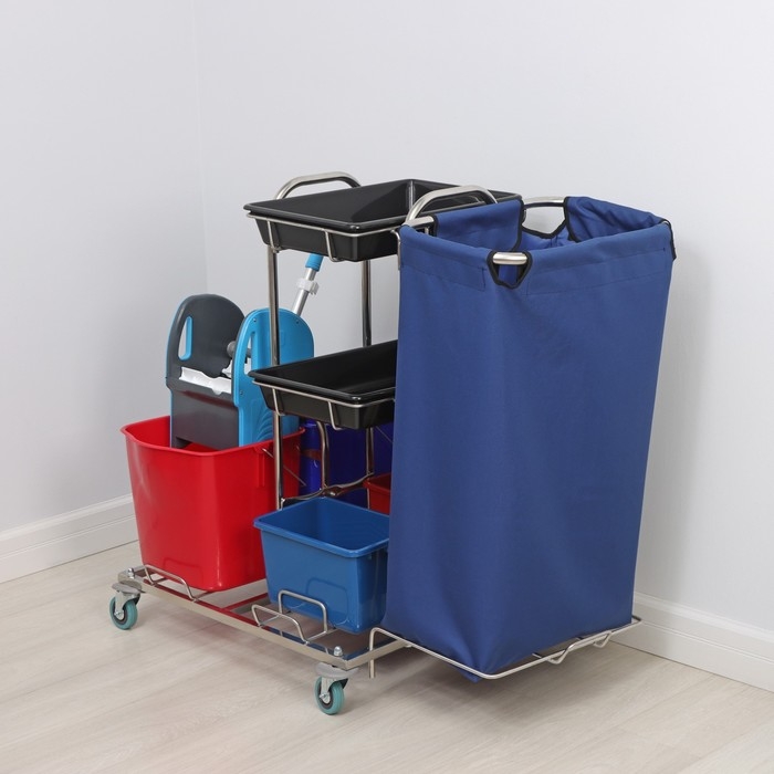 Тележка уборочная «Виолета», стандарт, 2×25 л, 2×8 л, 2 лотка, комплектация с нейлоновым мешком, 135 л