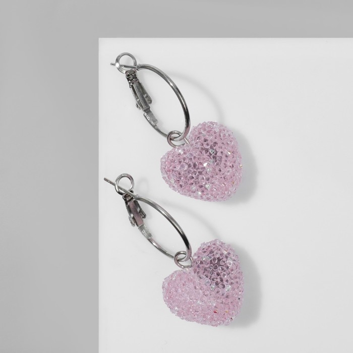 Серьги пластик «Сахар» сердце, цвет розовый в серебре Серьги пластик «Сахар» сердце, цвет розовый в серебре