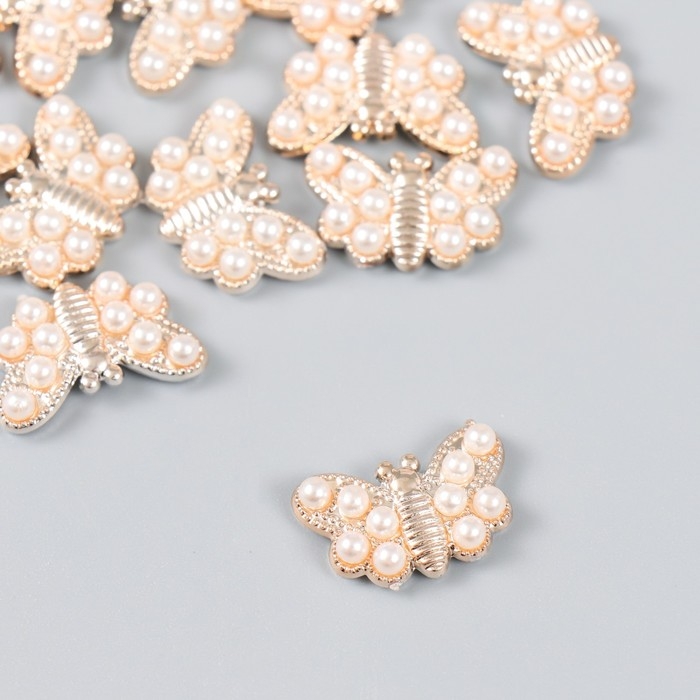 Декор для творчества пластик Декор для творчества пластик "Золотая бабочка в жемчужинках" набор 15 шт 2х1,3 см