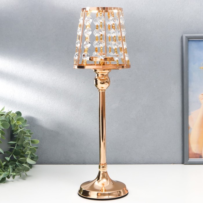 Подсвечник металл на 1 свечу  Подсвечник металл на 1 свечу "Кристаллы - Лампа" золото 36х13х13 см