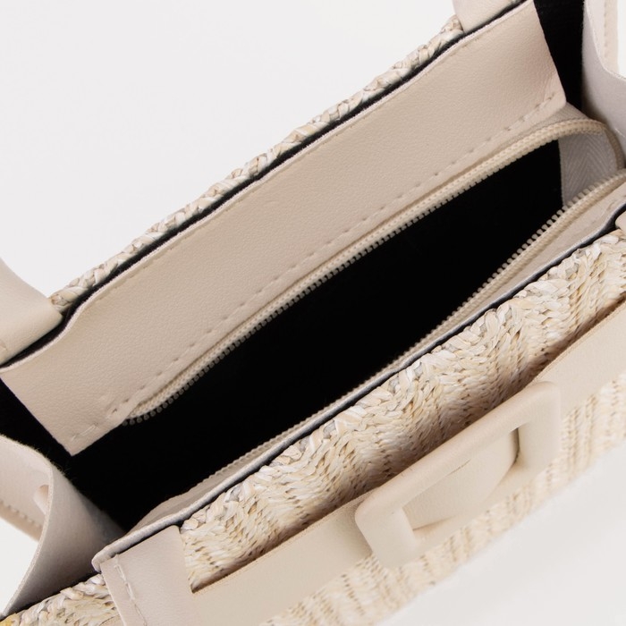 Сумка женская тоут на молнии, длинная цепь, цвет белый