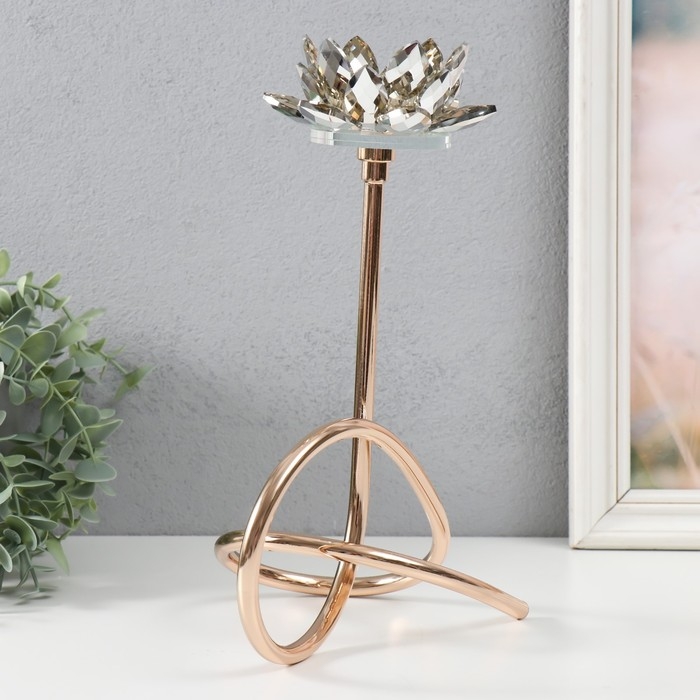 Подсвечник металл, акрил на 1 свечу "Золотой лотос. Завиток" d=4 см золото 19х29 см