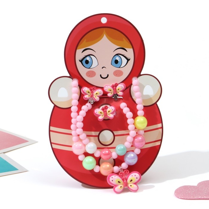 Набор детский «Выбражулька» 4 предмета: клипсы, бусы, браслет, кольцо, бабочка, цветной Набор детский «Выбражулька» 4 предмета: клипсы, бусы, браслет, кольцо, бабочка, цветной