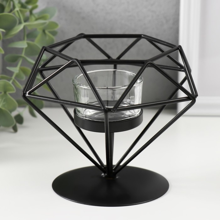 Подсвечник металл, стекло "Бриллиант" чёрный 13,5х14х12 см