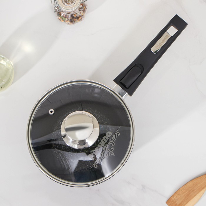 Ковш «Гранит Stаr», 1,7 л, съёмная ручка, стеклянная крышка, антипригарное покрытие, цвет тёмно-синий Ковш «Гранит Stаr», 1,7 л, съёмная ручка, стеклянная крышка, антипригарное покрытие, цвет тёмно-синий