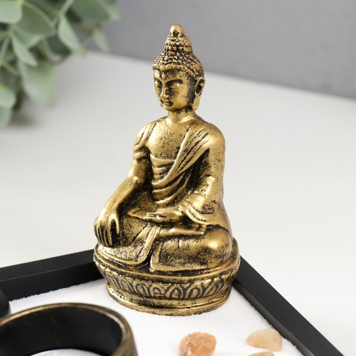 Сад камней Дзен  Сад камней Дзен "Будда" песок+камни+подсвечник+подставка 3х12,5х12,5 см