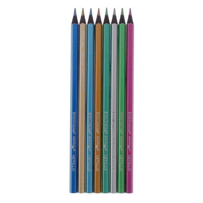Карандаши 8 цветов ErichKrause Metallic Creative Line, цвета металлик, шестигранные, деревянные, грифель 3 мм, европодвес Карандаши 8 цветов ErichKrause Metallic Creative Line, цвета металлик, шестигранные, деревянные, грифель 3 мм, европодвес