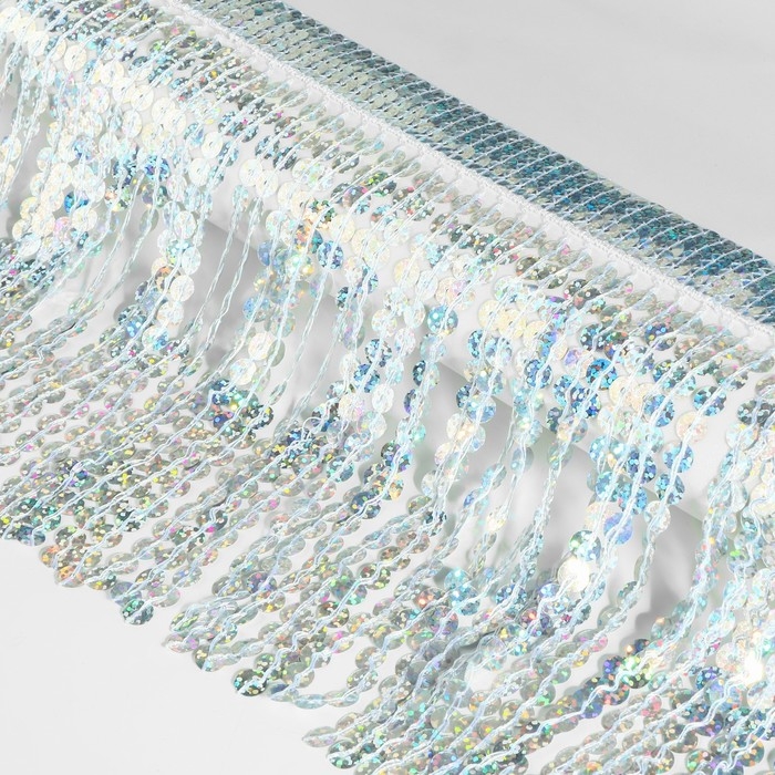 Тесьма с пайетками «Бахрома», с голографией, d = 6 мм, 16 см, 4,5 ± 0,5 м, цвет серебряный Тесьма с пайетками «Бахрома», с голографией, d = 6 мм, 16 см, 4,5 ± 0,5 м, цвет серебряный