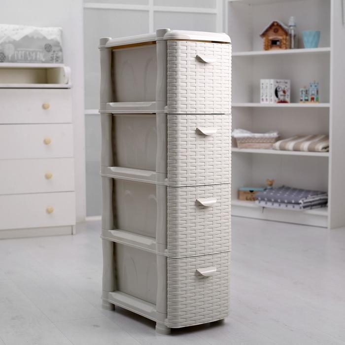 Комод узкий 4-х секционный «Ротанг», цвет белый Комод узкий 4-х секционный «Ротанг», цвет белый