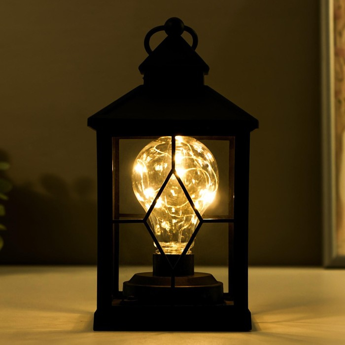 Ночник Ночник "Фонарь 1" LED от батареек 3хААА черный 10,5х10,5х20 см RISALUX