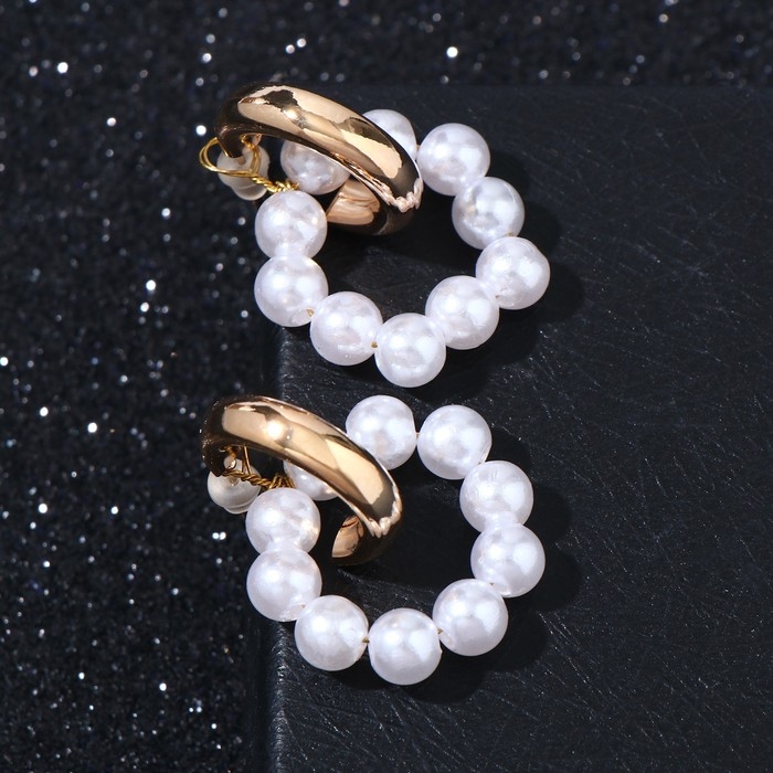 Серьги со съёмным элементом «Трансформер» два жемчужных кольца, цвет белый в золоте Серьги со съёмным элементом «Трансформер» два жемчужных кольца, цвет белый в золоте