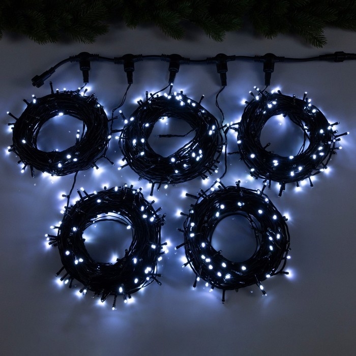 Гирлянда «Клип-лайт» 5 нитей по 20 м, IP44, УМС, тёмная нить, 665 LED, свечение белое, мерцание всех светодиодов, 24 В