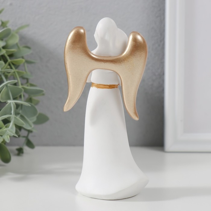 Сувенир полистоун Сувенир полистоун "Ангел-дева с птичкой" белый с золотом 13,5х4,2х6,5 см