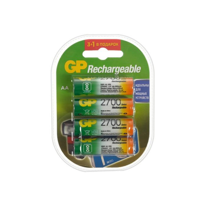 Аккумулятор GP, Ni-Mh, AA, HR6-4BL, 1.2В, 2700 мАч, блистер, 4 шт. Аккумулятор GP, Ni-Mh, AA, HR6-4BL, 1.2В, 2700 мАч, блистер, 4 шт.