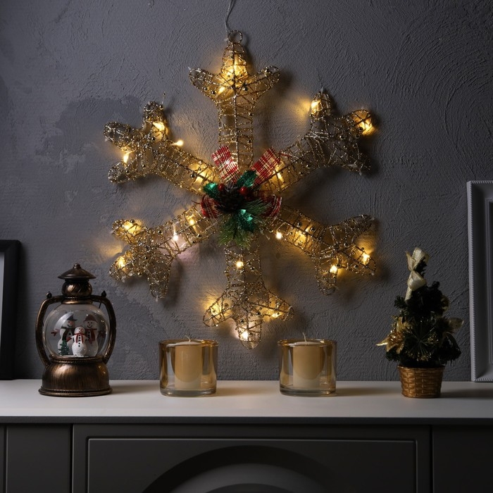 Светодиодная фигура «Снежинка с бусинами» 50 см, металл, 220 В, свечение тёплое белое Светодиодная фигура «Снежинка с бусинами» 50 см, металл, 220 В, свечение тёплое белое