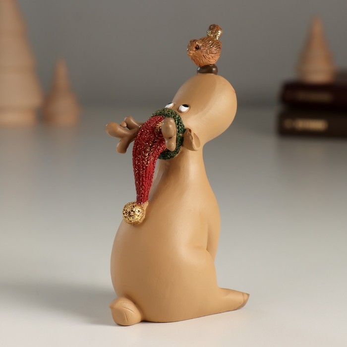 Сувенир полистоун Сувенир полистоун "Милый лось с птчикой на носике" 6,5х4х10 см