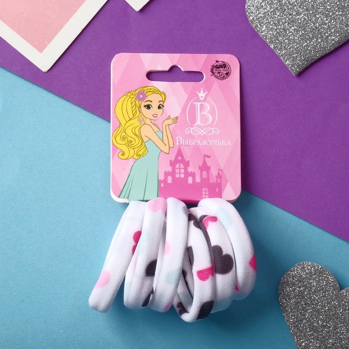 Резинка для волос Резинка для волос "Лина" (набор 6 шт) сердца, 4 см, белый